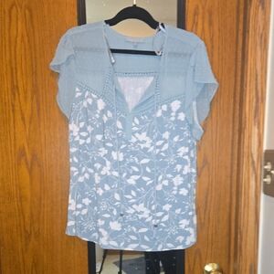 Daniel Rainn Light Blue and White Floral Blouse
